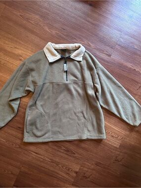 Men's Tan Beige Fleece Sweater Made in USA quarter zip Outdoor